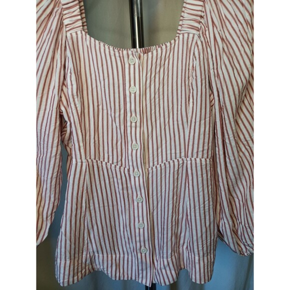 Cabi Womens Size Small Carnival Stripe Puff Sleeve Square Neck Boho Chic Blouse - Picture 3 of 10